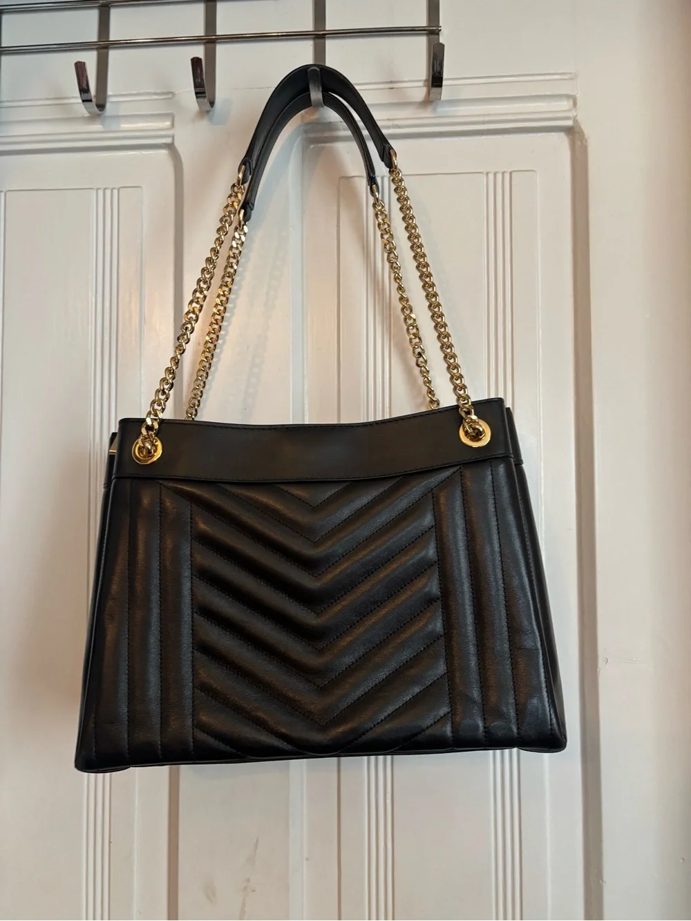 Michael Kors Black Quilted Leather Shoulder Bag with Gold Hardware